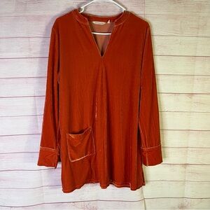Soft Surroundings Rustic Orange Long‎ Sleeve Velvet Tunic Top Size Large